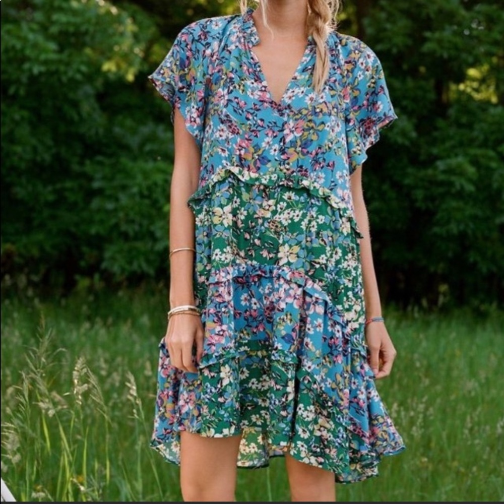 Floral Blue and Green Women's Dress